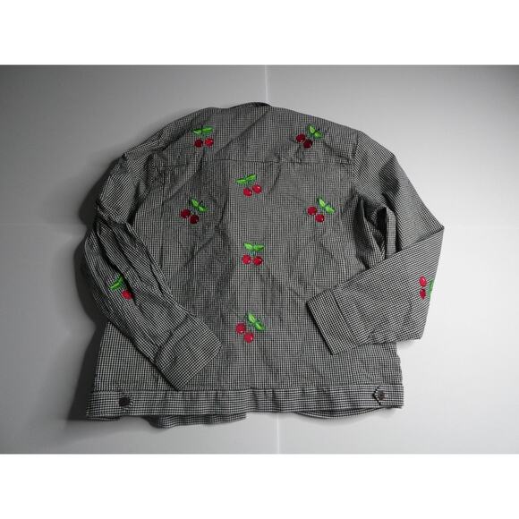 The Quacker Factory heavy weight button-front shirt, Cherries, large NEW - Picture 2 of 3